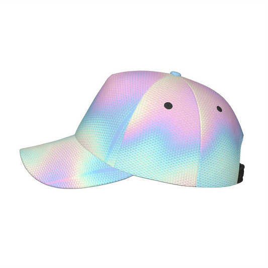 1pc Rainbow Iridescent Reflective Baseball Cap for Men & Women - Adjustable Lightweight Duckbill Hat with Cartoon Pattern, Outdoor Casual Travel Beach Party Hat, Perfect Gift for Halloween, Father’s Day, Graduation, Travel