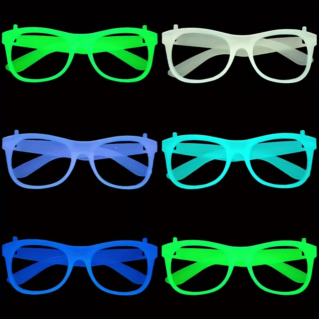 6 Pairs Glow-in-the-Dark Neon Party Glasses - UV Activated Round Plastic Frames for Bars, KTVs, Weddings & Birthdays | No Battery Needed Illuminating Photo Props & Group Accessories, Bar Accessories, Vibrant Eyewear Style, Lu