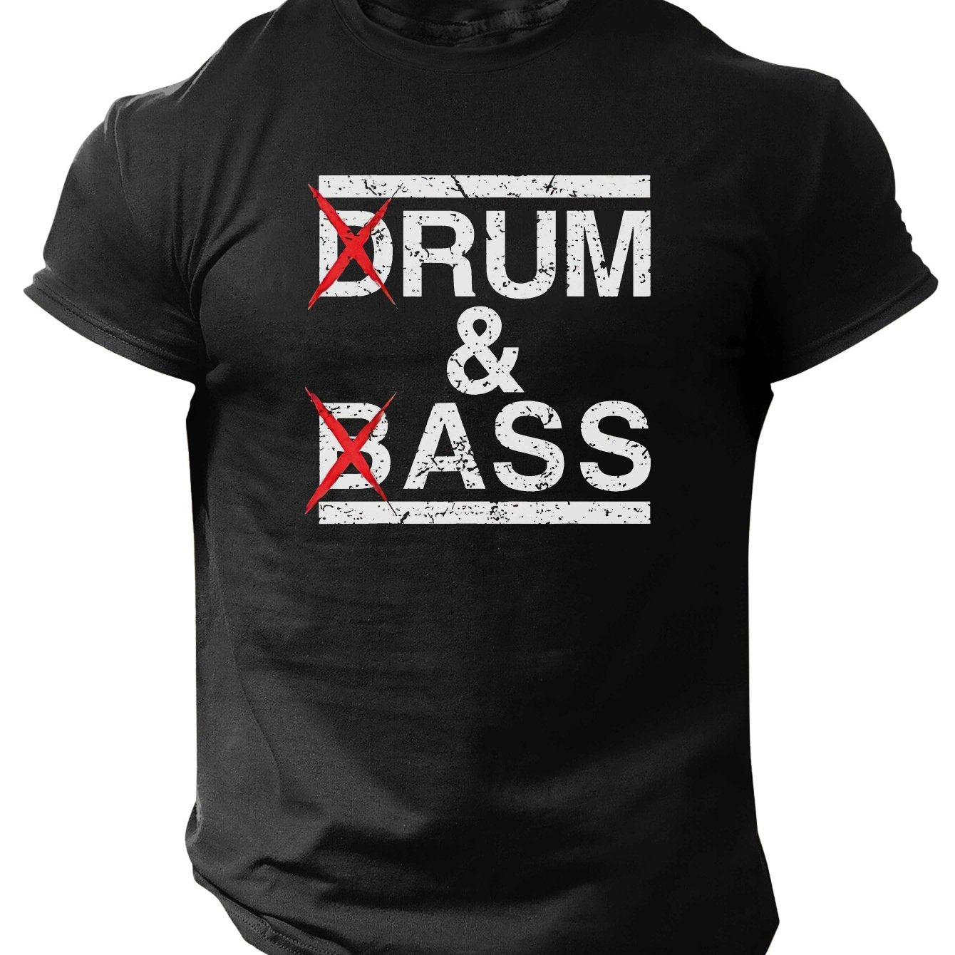 1pc Men'S Casual Crew Neck T-Shirt - Polyester Knit Fabric with Medium Stretch, Short Sleeve Print Top for Going Out, Summer Season - Regular Fit H Tee with "Drum & Bass" Slogan Design