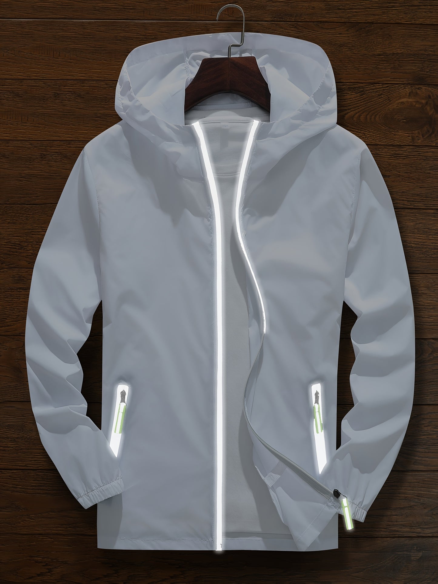 Men's Zip-Up Hooded Jacket - Breathable Reflective Outerwear for Gym, Cycling, Hiking & Beach Use - Lightweight Spring/Summer/Autumn Outdoor Wear with Zippered Storage Design. High-Quality Unisex Hoodie Perfect for Water Spor