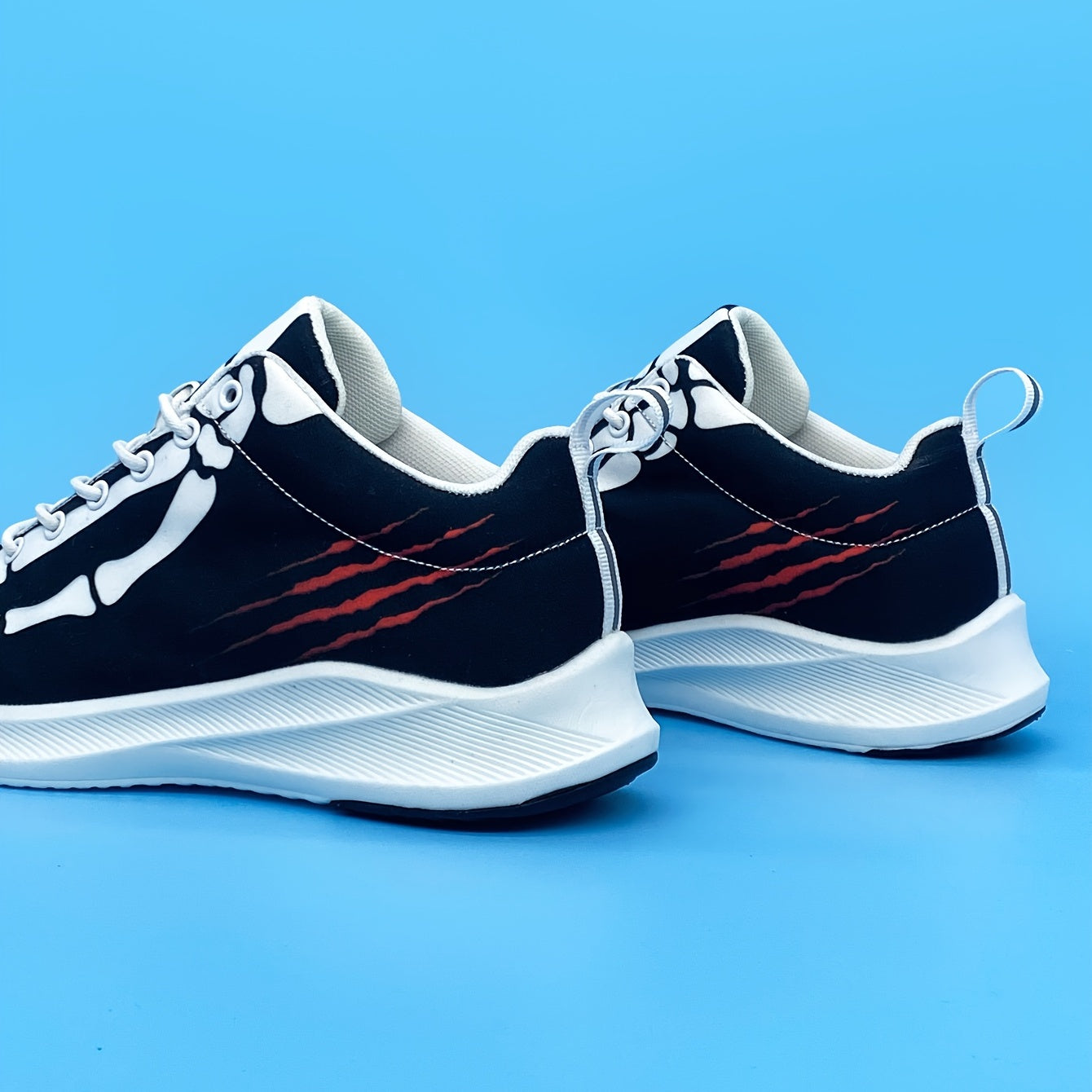 Halloween Devil's Bone Men's Lightweight Running Shoes - Low-Top Lace-Up, Skeleton & Flame Design, Breathable Fabric, MD Sole, Perfect for Halloween & Beyond