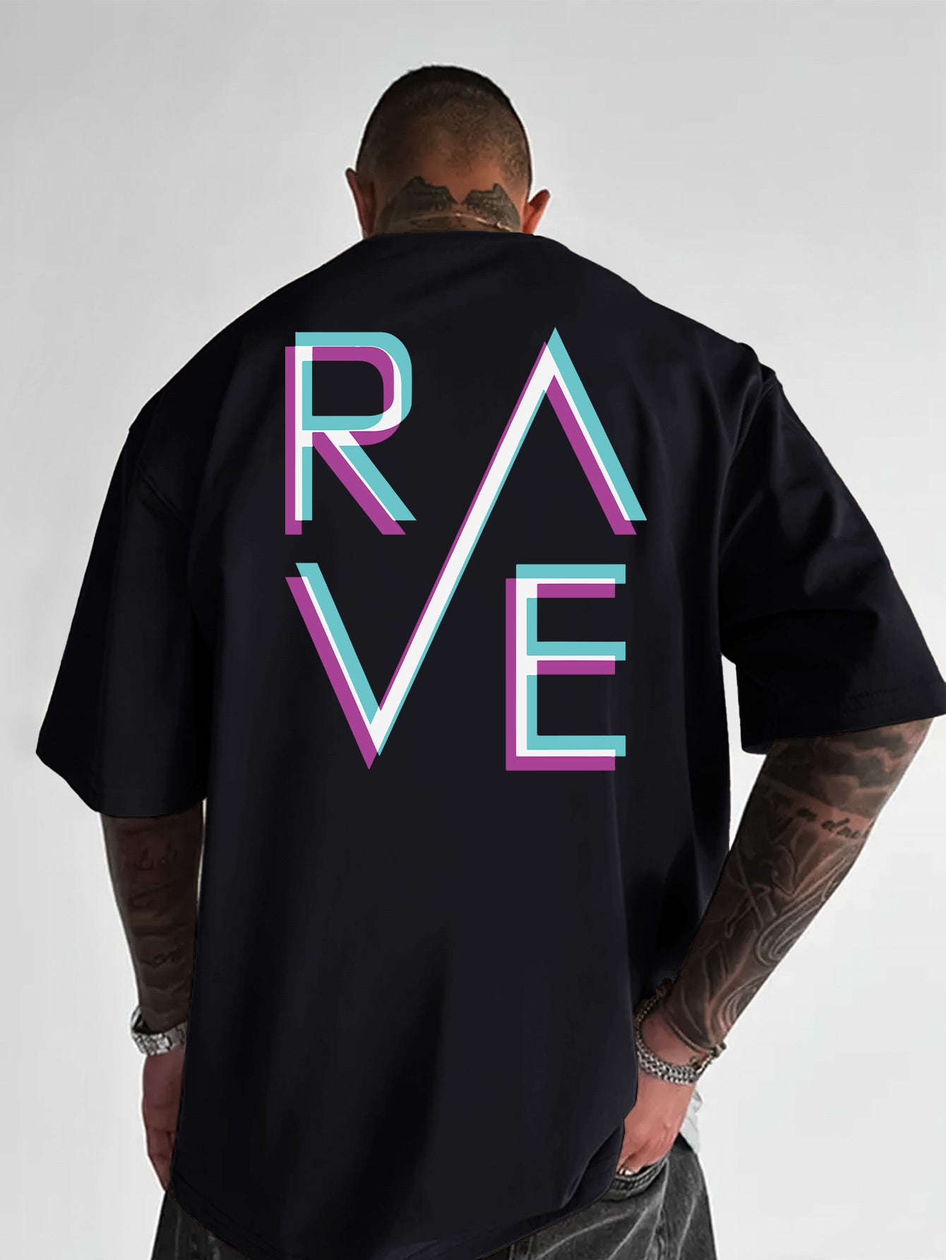 Men'S Casual Loose Fit Crew Neck T-Shirt with "RAVE" Graphic Print - Vibrant Neon Letter Design, Short Sleeve, Summer Essentials, Perfect Gift for Music Lovers, Everyday Tshirt | Vibrant Graphic Tee | Comfortable Fit, PLUS SI