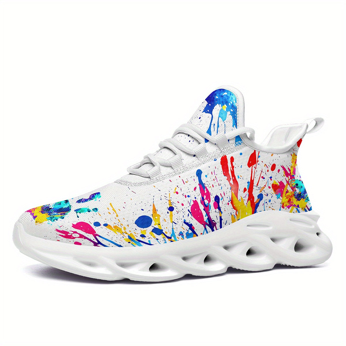 Men'S Fashion Casual Sneakers with Colorful Splatter Design - Ultra-Light Twist Sole, Comfortable Trainers for Running, Travel & Streetwear | Trendy Low-Top Lace-Up Shoes in Black with Vibrant Splash Pattern, All-Season Wear,