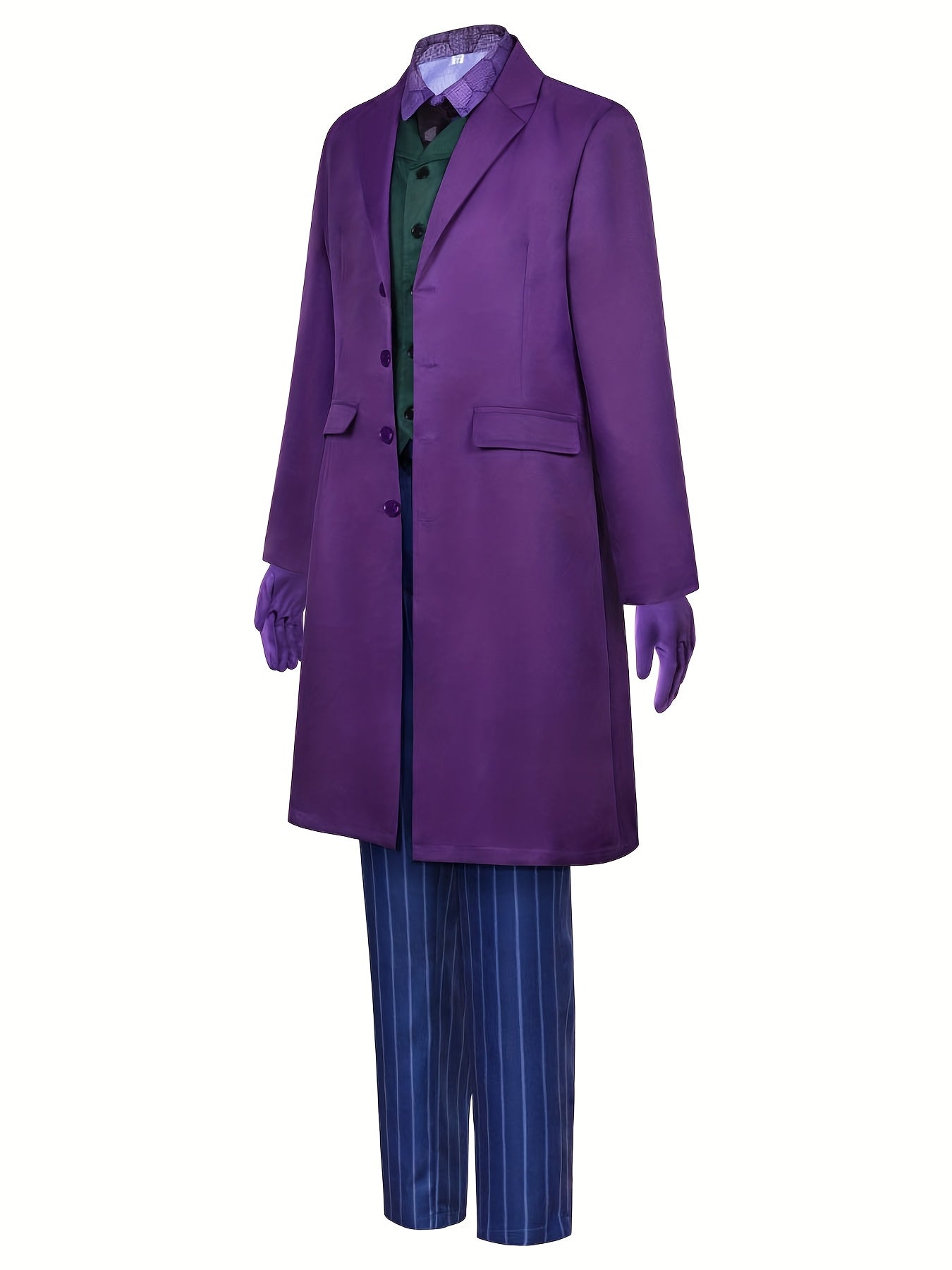 Halloween Men'S Fashion Purple Clown Six-Piece Set, Complete with Meticulously Crafted Scary Party Clown Outfit Including Long Coat, Shirt, Vest, Trousers, Tie, And Gloves.