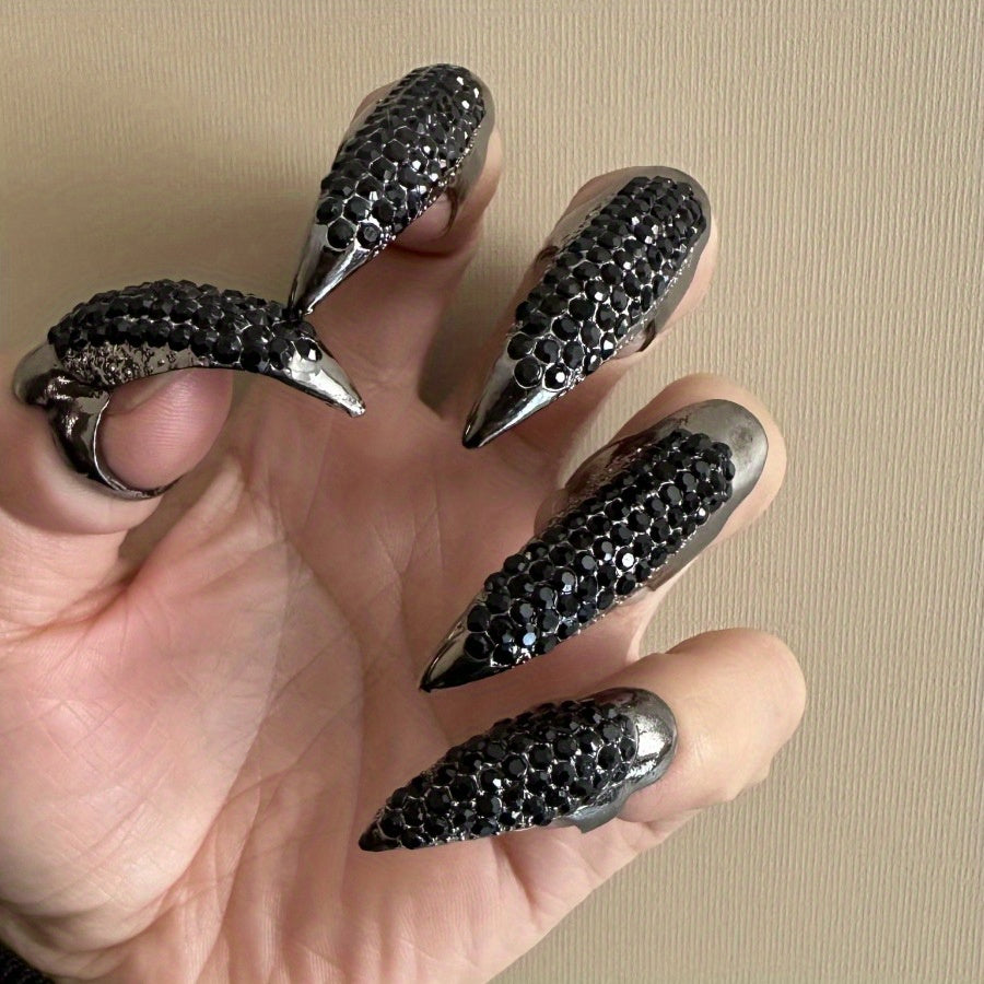 5pcs, Eagle Claw Ring, Punk Style Cat Claw Ring, Gothic False Nails, Armor Effect Finger Joints Curved Sharp Claws, Suitable for Role-Playing Parties, Unisex Halloween Gifts, Exaggerated Long Nails, Personalized Fashion Style