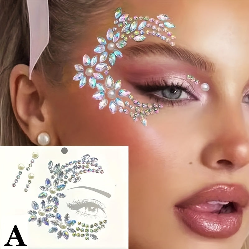 1pc Sparkling Rhinestone Eye Jewelry Sticker - Glittering Artificial Diamond Face Decoration, Suitable for Festivals, Cosplay, Parties and Photo Shoots, ABS Material, Round, Multi-Season Makeup Accessory, Party Face Decoratio