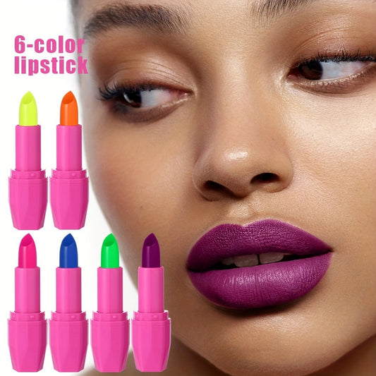 Neon Glow Halloween Lipstick Set – Vibrant Long-Lasting Party Makeup with Pink, Blue, Yellow, Green, Orange & Purple Colors in a Tub – Bold, Smudge-Proof & Perfect for Raves, Music Festivals & Holiday Looks (B0771-2