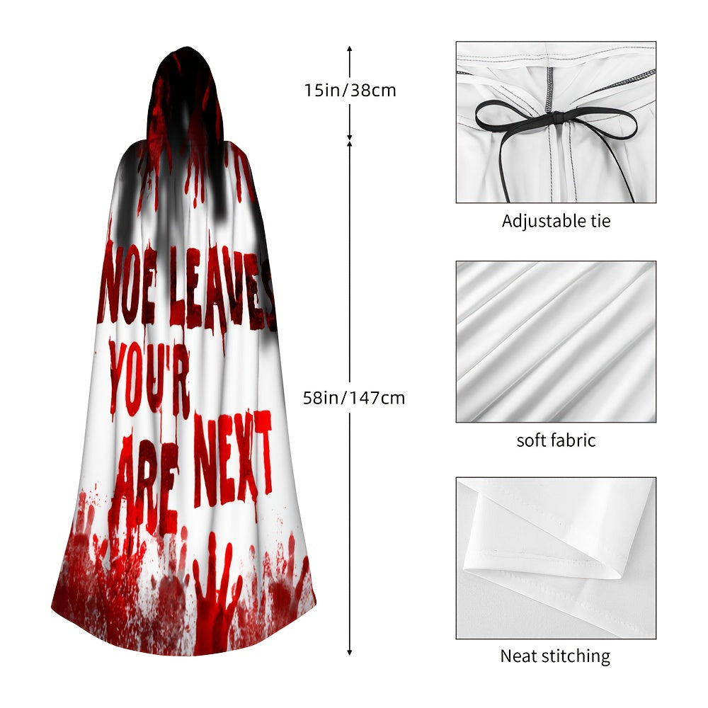 1pc Adult Horror Blood-Splatter Hooded Robe with Adjustable Tie - Realistic Fake Blood Drip Effect, Hand Wash Only, Red & Black Gothic Costume for Halloween, Themed Parties & Cosplay - Spooky Cloak with Handprint Design, Mult