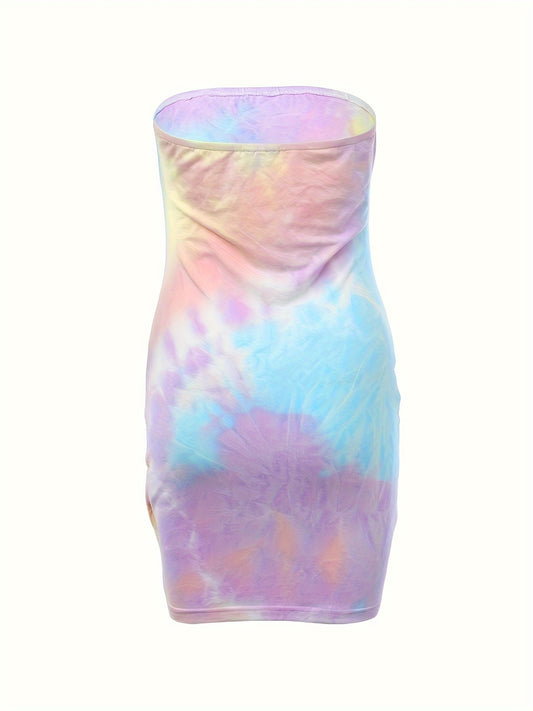 Women's Tie-Dye Strapless Bodycon Mini Skirt - Stretchy Machine-Washable Ombre Multicolor Design for Parties, Beach & Night Out, Beach Skirt, Night Out Look, Trendy Fashion, Stylish Construction, Fitted Outfit, Fashion Lovers