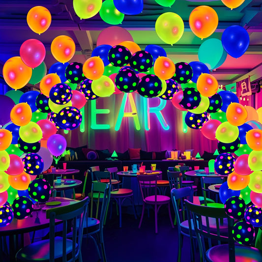 18pcs Neon Glow-in-the-Dark Latex Balloons - 12 & 10 Inch Polka Dot Party Decorations for Birthdays, Weddings, Photo Booths, Bachelor Parties - UV Reactive Indoor/Outdoor Decor, Festive Event Accessories | Neon Themed Decor |