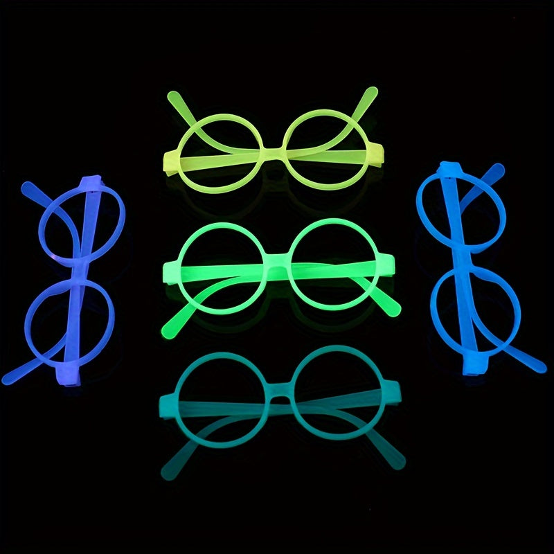 6 Pairs Glow-in-the-Dark Neon Party Glasses - UV Activated Round Plastic Frames for Bars, KTVs, Weddings & Birthdays | No Battery Needed Illuminating Photo Props & Group Accessories, Bar Accessories, Vibrant Eyewear Style, Lu