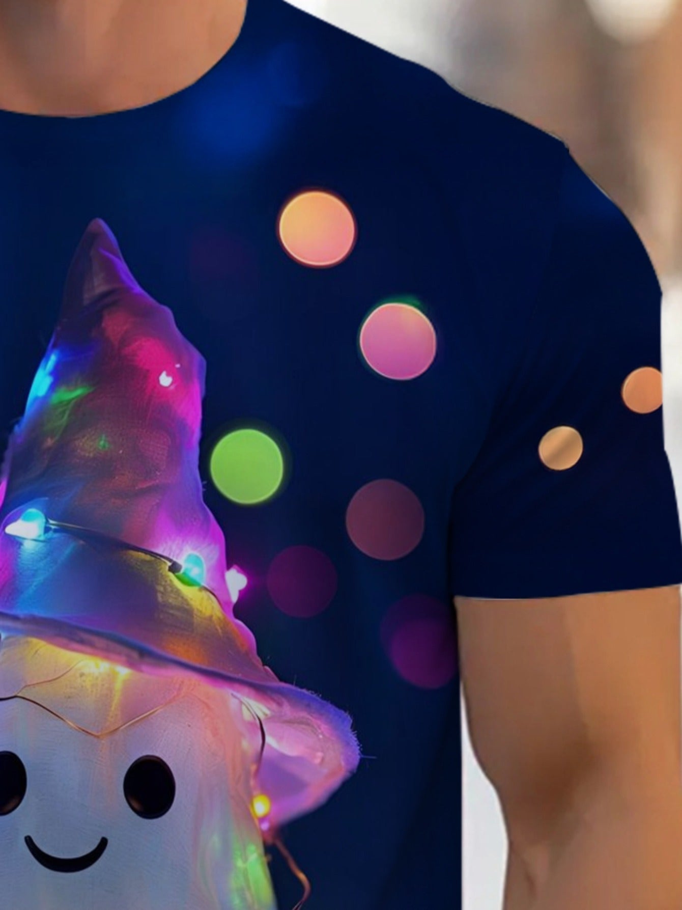Men's Halloween T-Shirt - Navy Blue Costume Party Shirt with Cute Wizard Hat, Soft Breathable Fabric for Halloween Costumes, Themed Events & Casual Attire - Machine Washable Spooky Apparel Gift for Adults, Halloween Clothes,