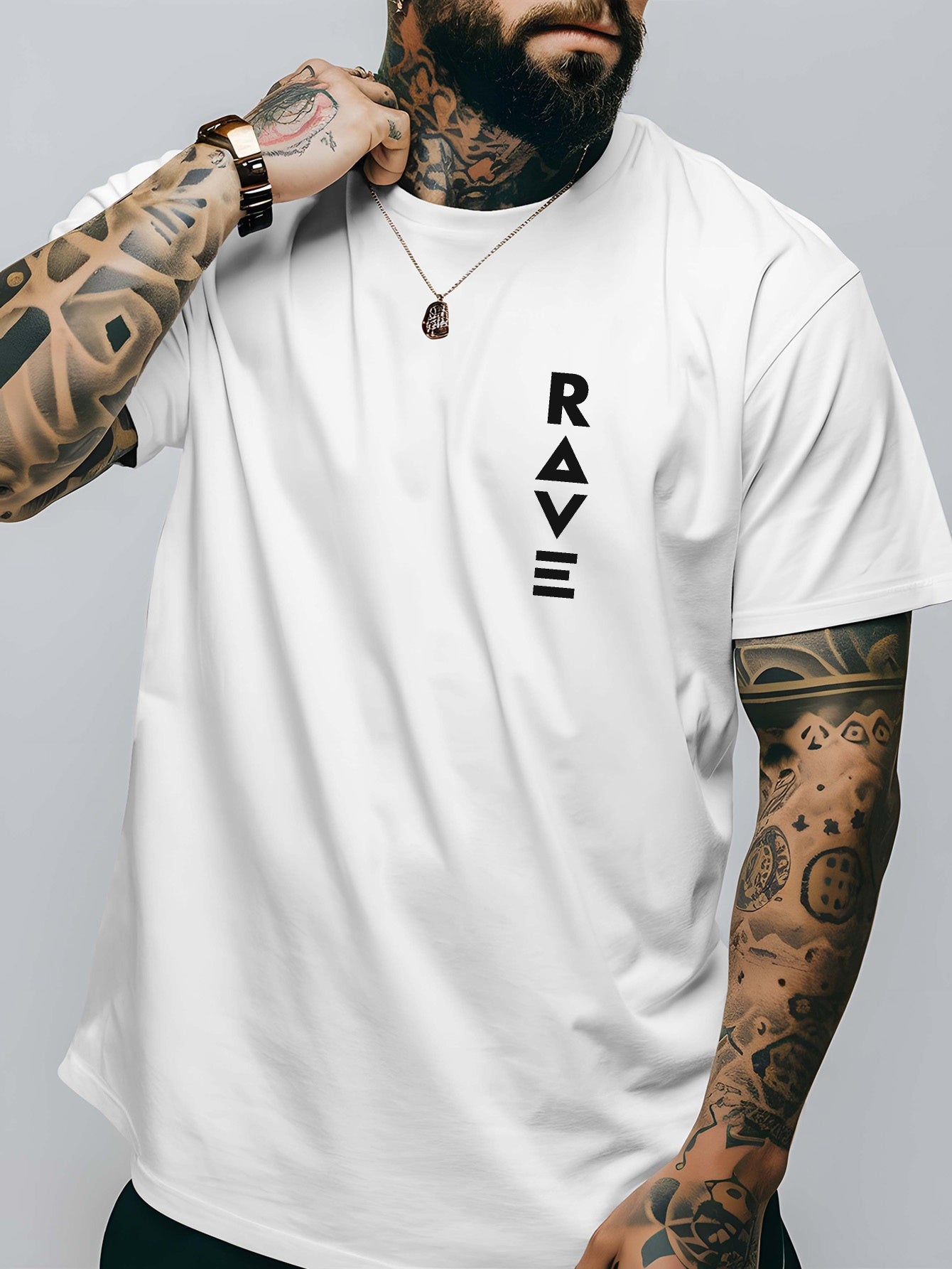 R V Men's Short Sleeve T-Shirt - Vibrant Yellow with Bold RAVE Graphic Print, Breathable Round Neck Casual Top for Summer Beach Resorts & Outdoor Activities