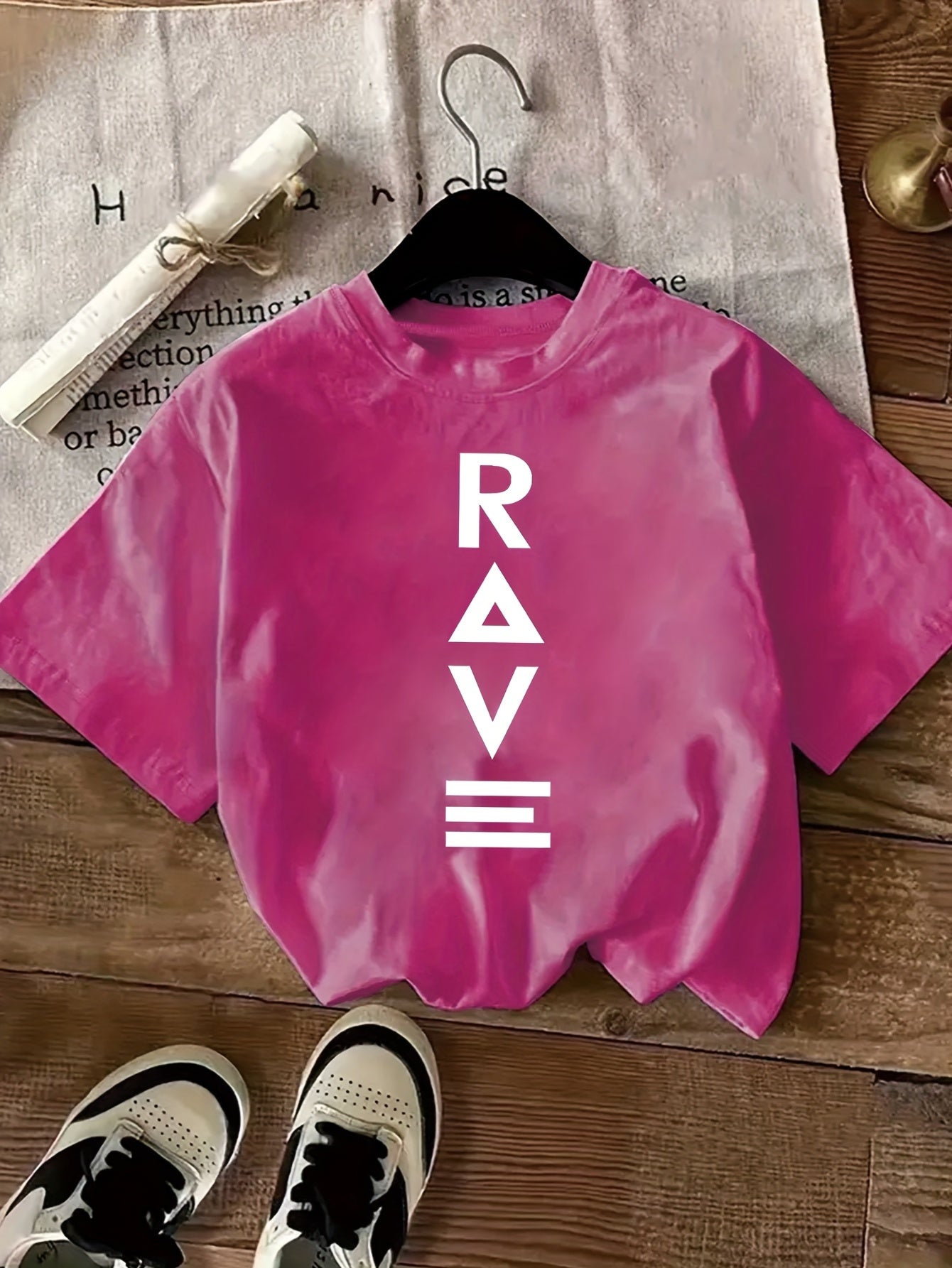1pc Women's Crewneck T-Shirt - Black with White RAVE Typography Print, Techno Music Inspired Design, Casual Short Sleeve Tee for EDM Festivals & Summer Outings, Machine Washable, Exclusive Deal of the Day Gift Idea, T-shirt S