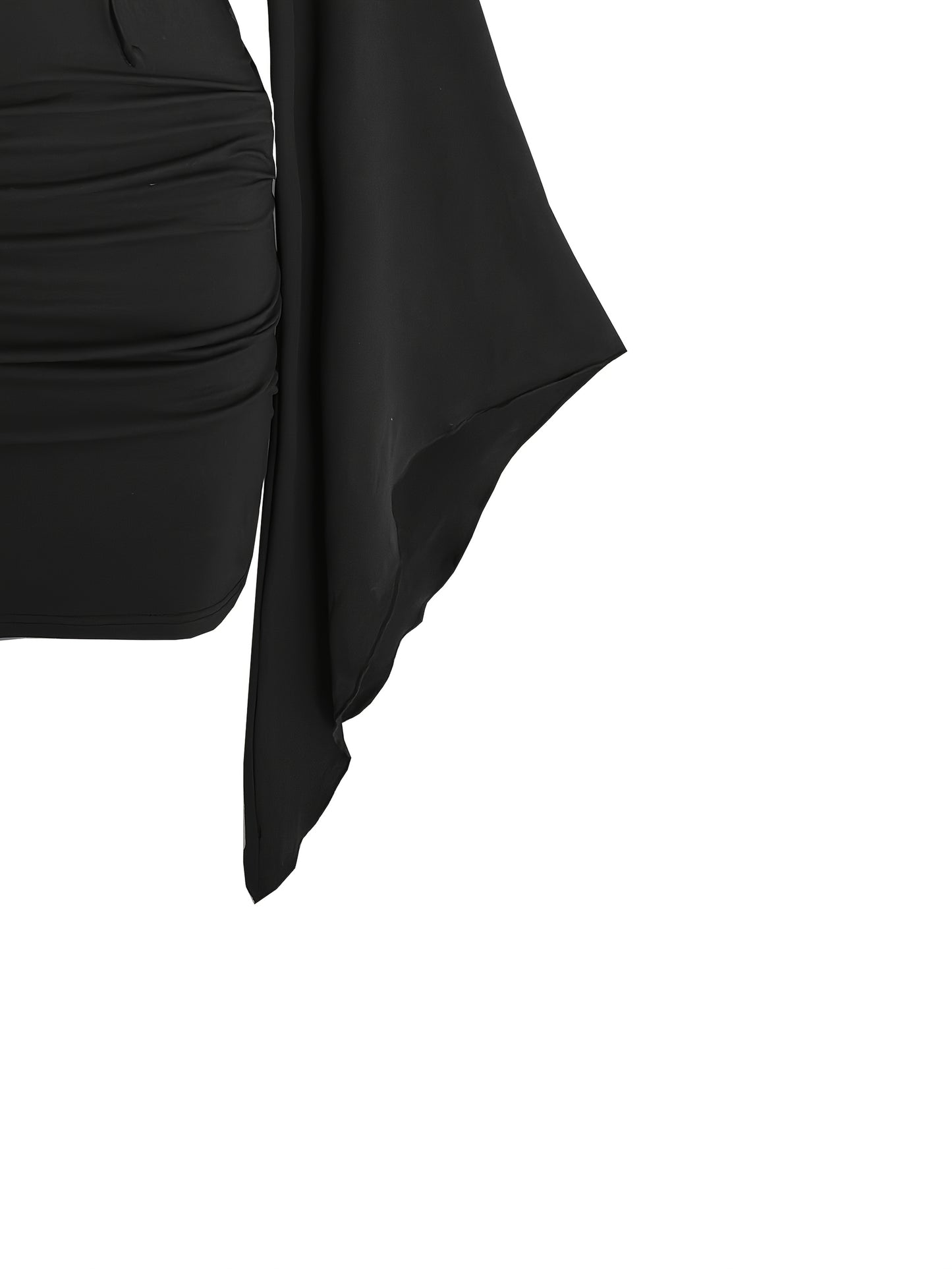 Gothic Women'S Hooded Batwing Sleeve Bodycon Dress with Punk Metal Decorative Hat - V-Neck, Long Sleeve, Knee-Length Halloween Costume for Adults, Black, Halloween Attire | Edgy Fashion | Glossy Finish, Halloween Costumes