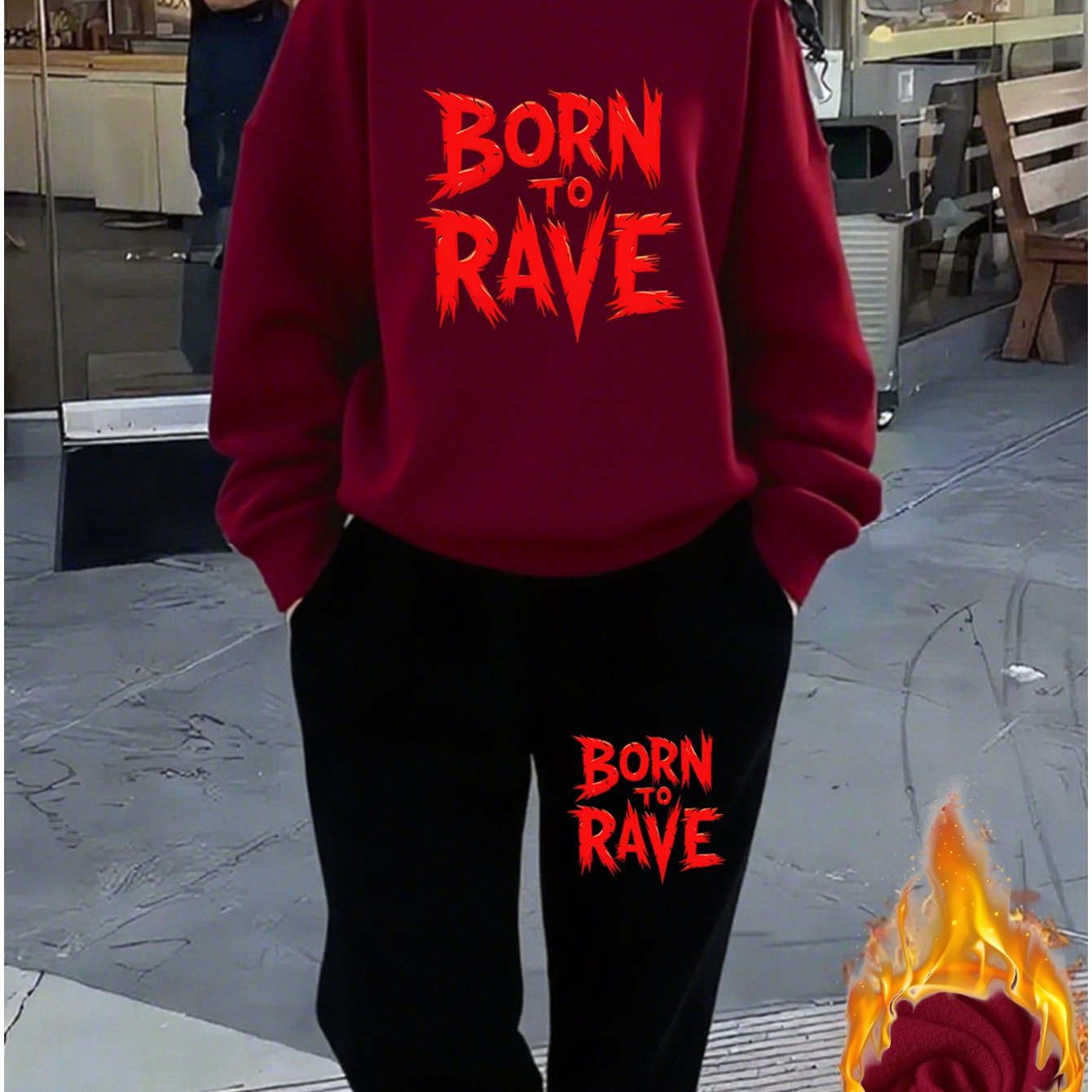 Born to Rave Women'S Casual Athletic Print Sweatshirt Set