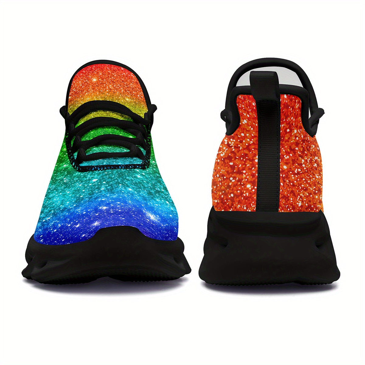 Men's Rainbow Glitter Gradient Sneakers - Lightweight Breathable Mesh Streetwear Shoes with Cushioned EVA Sole, Lace-Up Trainers for Running, Parties, Everyday - Plus Size Available (Green/Blue/Purple/Red/Pink/Teal/Orange/Pur