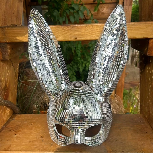 1 Stylish Rabbit Half Mask - Disco Reflective Bunny Mask - Suitable for Costume Parties, Easter, and Halloween - Home Decor