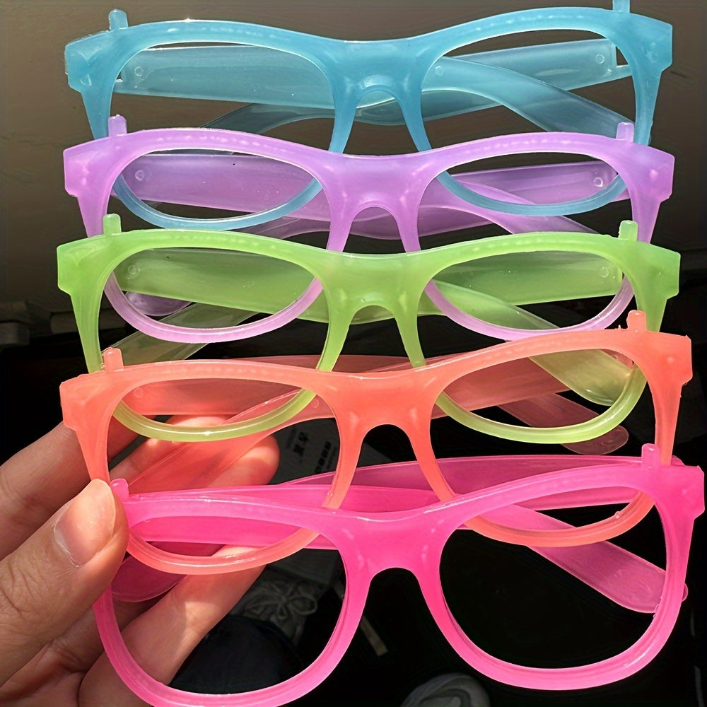 6 Pairs Glow-in-the-Dark Neon Party Glasses - UV Activated Round Plastic Frames for Bars, KTVs, Weddings & Birthdays | No Battery Needed Illuminating Photo Props & Group Accessories, Bar Accessories, Vibrant Eyewear Style, Lu
