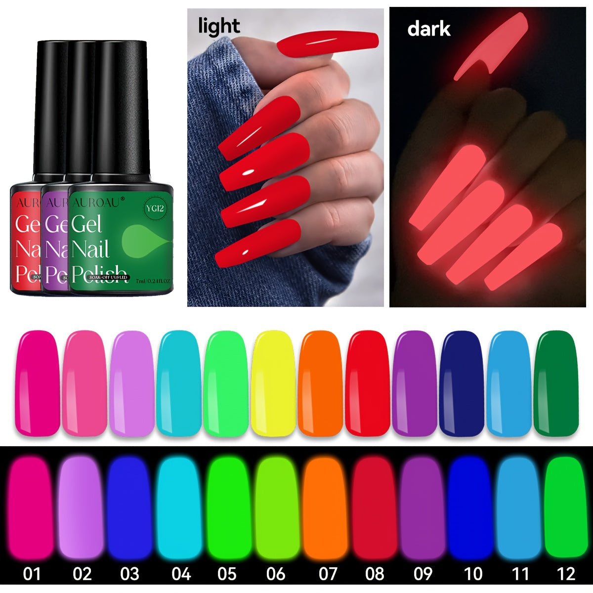1pc Auroau Gel Nail Polish, Luminous Long-Lasting Nail Gel, Vibrant Color Palette, Non-Toxic, Fast-Drying, High Saturation, Easy to Apply, with Alcohol-Free Formula, for Parties, Dates, Clubbing, Ideal Gift for Christmas & Ne