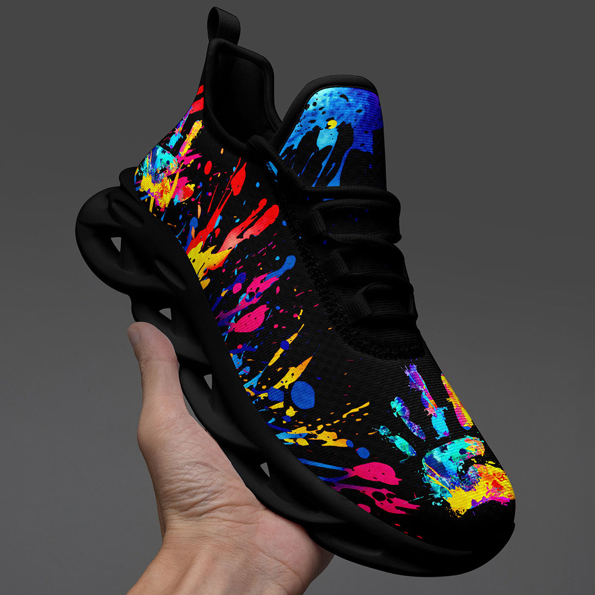 Men'S Fashion Casual Sneakers with Colorful Splatter Design - Ultra-Light Twist Sole, Comfortable Trainers for Running, Travel & Streetwear | Trendy Low-Top Lace-Up Shoes in Black with Vibrant Splash Pattern, All-Season Wear,