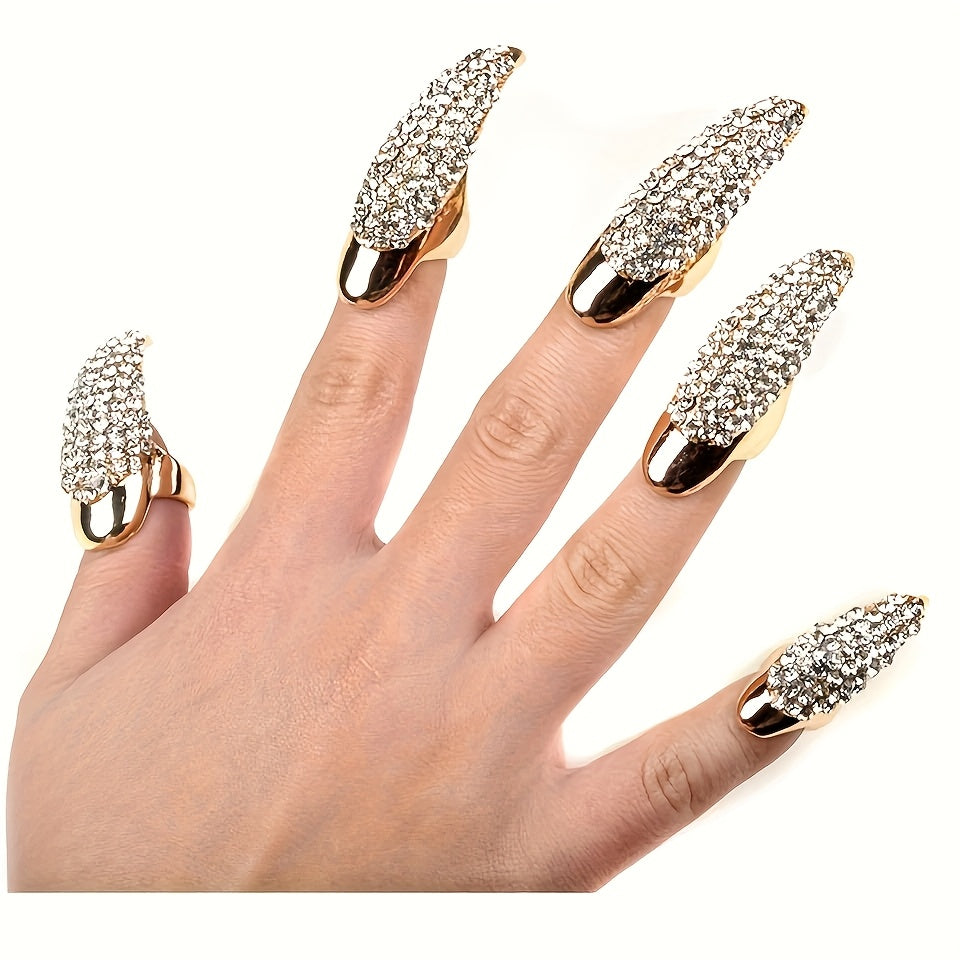 5pcs, Eagle Claw Ring, Punk Style Cat Claw Ring, Gothic False Nails, Armor Effect Finger Joints Curved Sharp Claws, Suitable for Role-Playing Parties, Unisex Halloween Gifts, Exaggerated Long Nails, Personalized Fashion Style