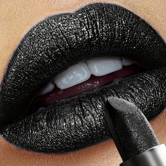 Black Sparkle Long-Lasting Lipstick - Shiny Pearlescent Finish, Moisturizing Paste Form, Universal Skin Compatibility, Lightweight ≤300g Perfect for Halloween & Christmas Gifts