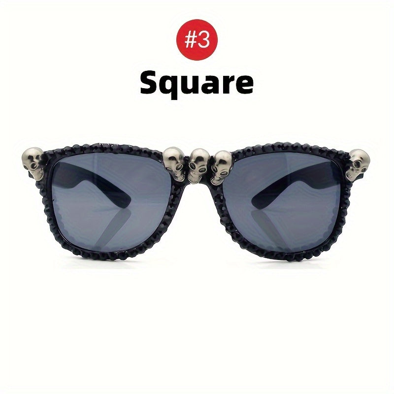 Vintage Gothic Skull Cat Eye Fashion Glasses - Plastic Frame with Crystal Embellishments, Suitable for Both Men And Women, Perfect for Halloween And Party Events.