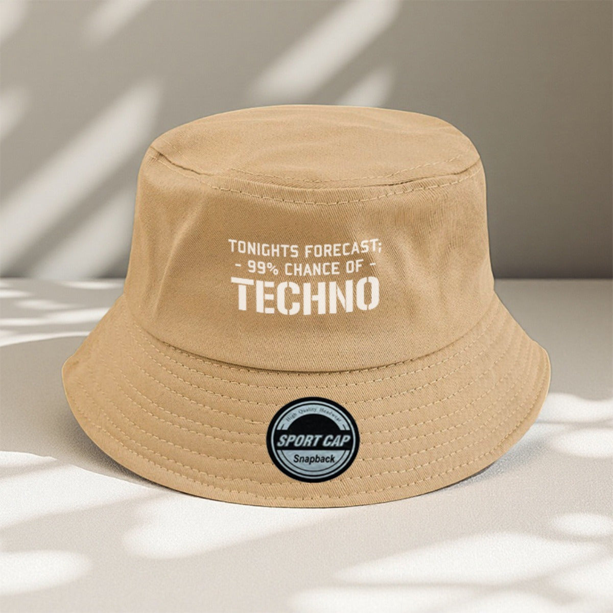 Men's Techno Music Bucket Hat - Tonight's Forecast Chance of Techno Print, Lightweight Breathable Sun Hat for raves, clubs, beach - Machine Washable Polyester Cap (Black/5 Colors Available) - Dad Hat Trucker Hat for Techno En
