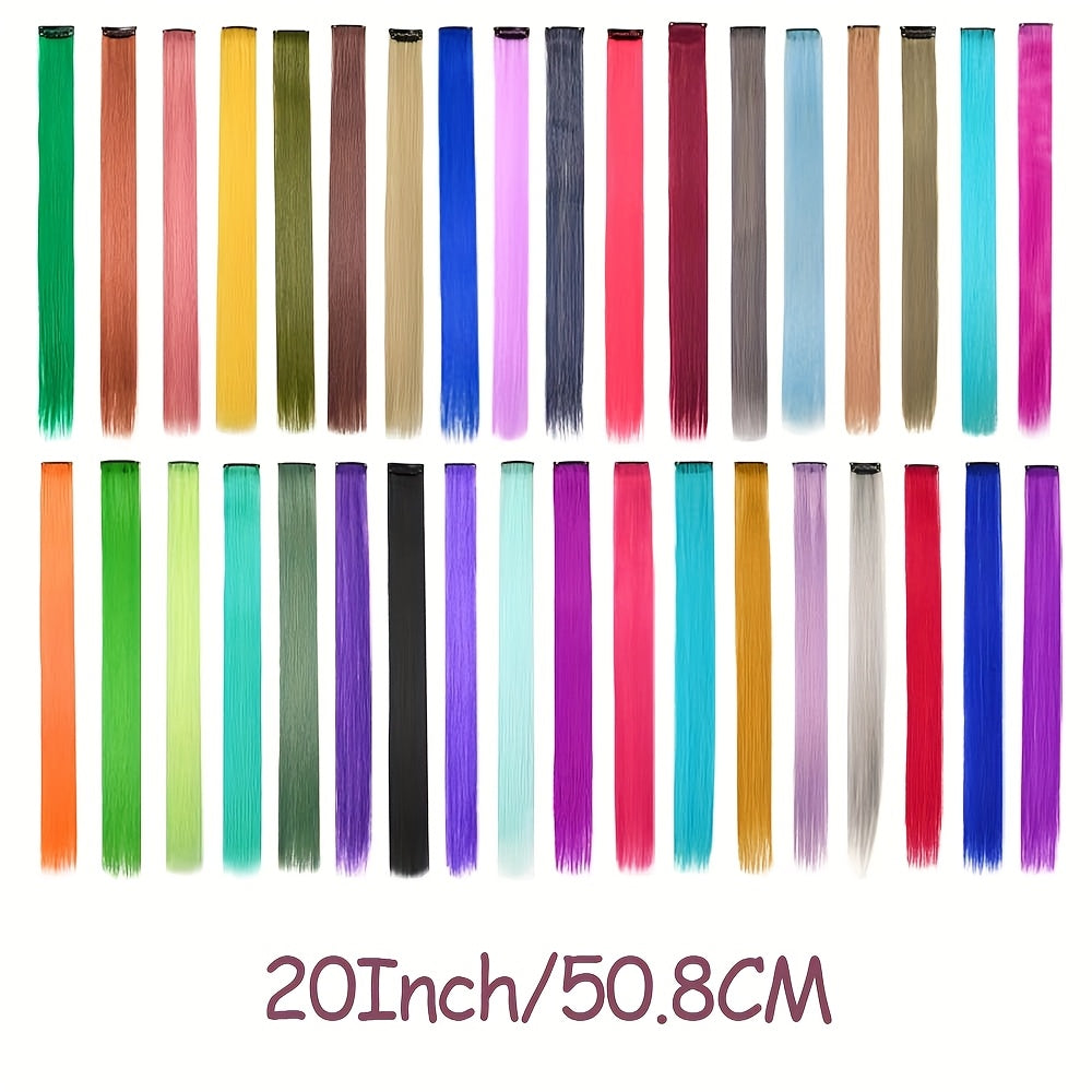 10pcs Glowing Clip-In Synthetic Hair Extensions 20-Inch Colorful Neon Glow-in-the-Dark Wigs, Easy-to-Wear Clip Design, Smooth Soft Texture, Women'S Daily Fashion Accessory for Halloween New Year Parties