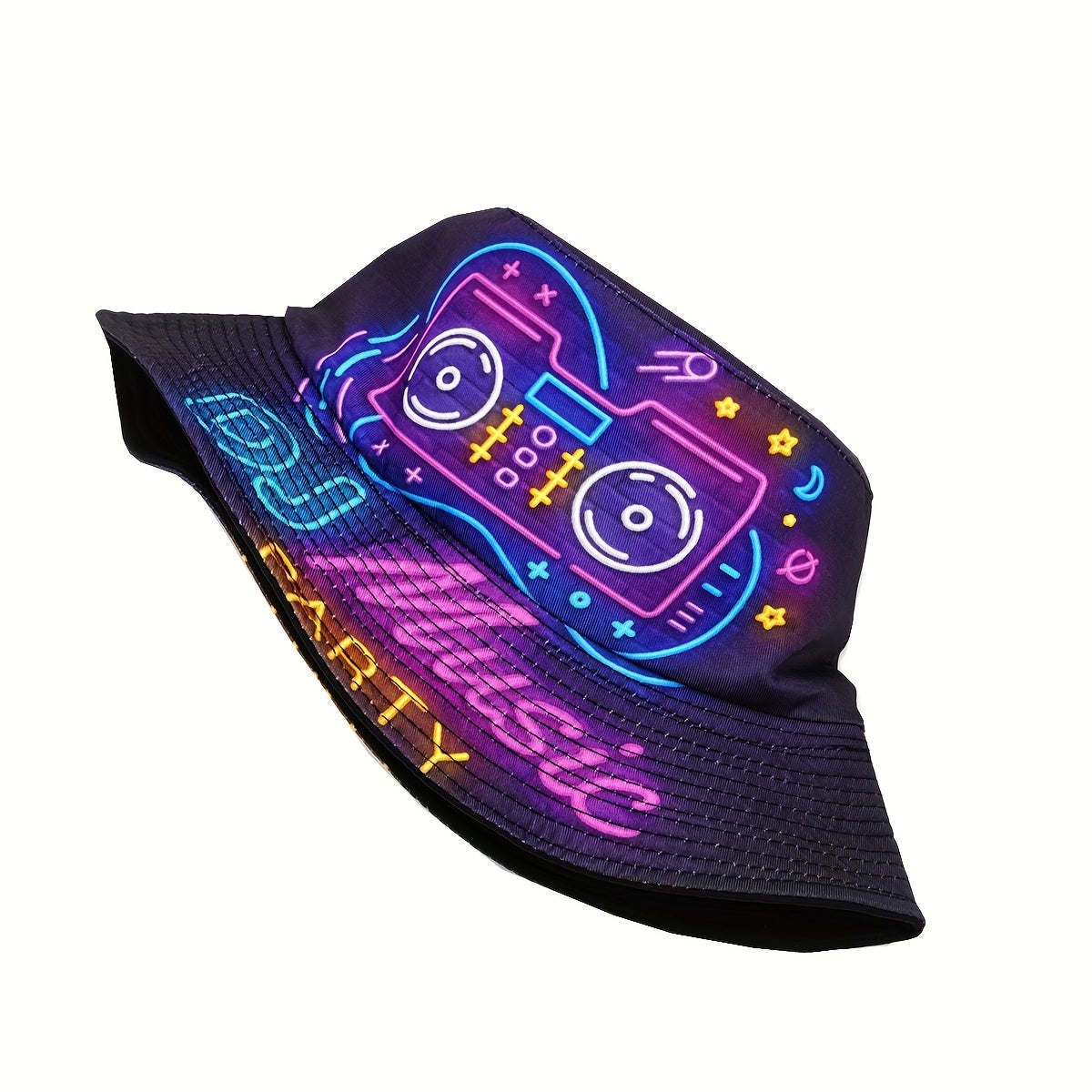 1pc Neon DJ Music Party Hat - Vibrant Printed Bucket Hat with "DISCuss WHAT'S THIS?" Design, Lightweight Polyester, Perfect for Music Festivals & Hip-Hop Themed Events, Disco Party Accessories