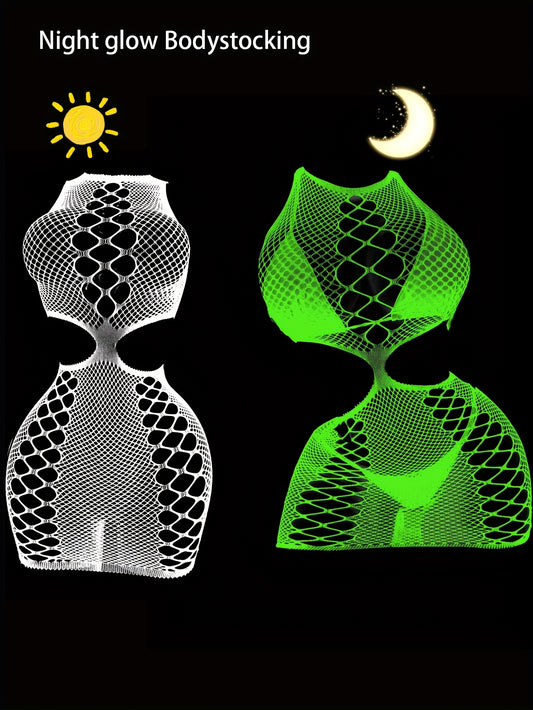 1pc Sexy Women's Glow at Night Fishnet Cover Up Without Bikini - High Elasticity Bodycon Dress with Hollow Out Cutouts, See-Through Beachwear for Music Festivals, Summer Vacations & Night Out, Festival Attire, Bodycon Fashion