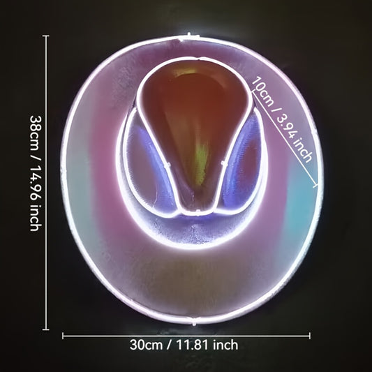 Neon Glow-in-the-Dark Cowboy Hats for Parties - Vibrant Red, Blue, Pink & Black, Battery Operated (AA Not Included), Hand Wash Only, Perfect for Halloween, Christmas, Thanksgiving & More, Festive Headwear, Party Accessories,