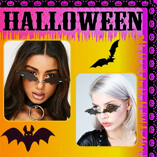 Pair of Bat-Shaped Fashion Glasses - Golden Frame with Black Bat Motif Decorative Lenses, Halloween Costume Party Accessories, Unisex Fashion Eyewear & Women, Festive Accessory, Festive Design, Stylish Accessory