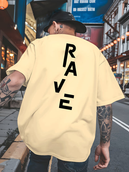Men's Trendy Summer Short-Sleeve T-Shirt with "Rave" Graphic Print - Breathable, Versatile Round Neck Tee for Beach Vacations & Casual Wear, Breathable Clothing | Relaxed Fit Shirt | Comfortable Fabric, Shirts for Summer