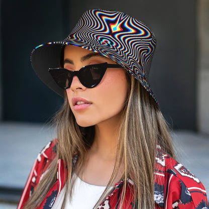 1pc Vibrant Psychedelic Newspaper Print Bucket Hat - Lightweight, Durable Polyester-Spandex Blend, Fashionable Sun Protection for Outdoor Parties, Beaches & Festivals, Casual Style Fishing Hat