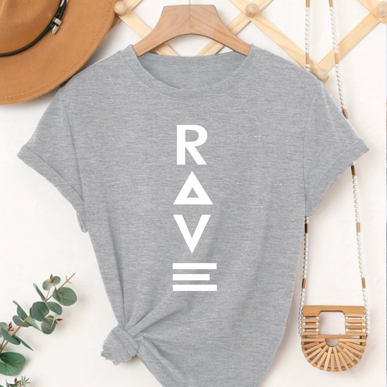 1pc Women's Crewneck T-Shirt - Black with White RAVE Typography Print, Techno Music Inspired Design, Casual Short Sleeve Tee for EDM Festivals & Summer Outings, Machine Washable, Exclusive Deal of the Day Gift Idea, T-shirt S