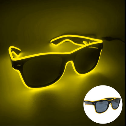 [1pc Neon Glow Glasses] Red Glittery 1pc Neon Glow Party Glasses | Battery-Operated Halloween & Rave Costume Accessories, Dark Rave Festival Decorative Eyewear for Costume Parties (AA Batteries Not Included)