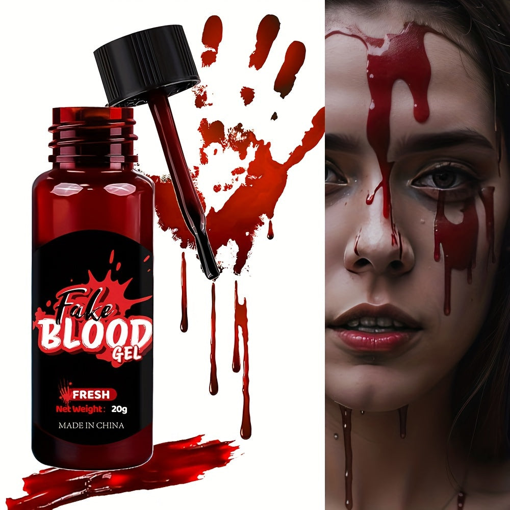 Washable Fake Blood Makeup with Brush - Perfect for Vampires, Zombies, Clowns & Cosplay - Realistic Clotted Blood Effect