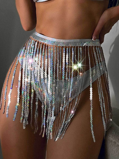 sparkling sequin tassel skirt in one piece - a must-have party artifact! Let you instantly transform into a sexy hottie, and your tasseled dress will shine all over the place, showing off your charm and confidence!