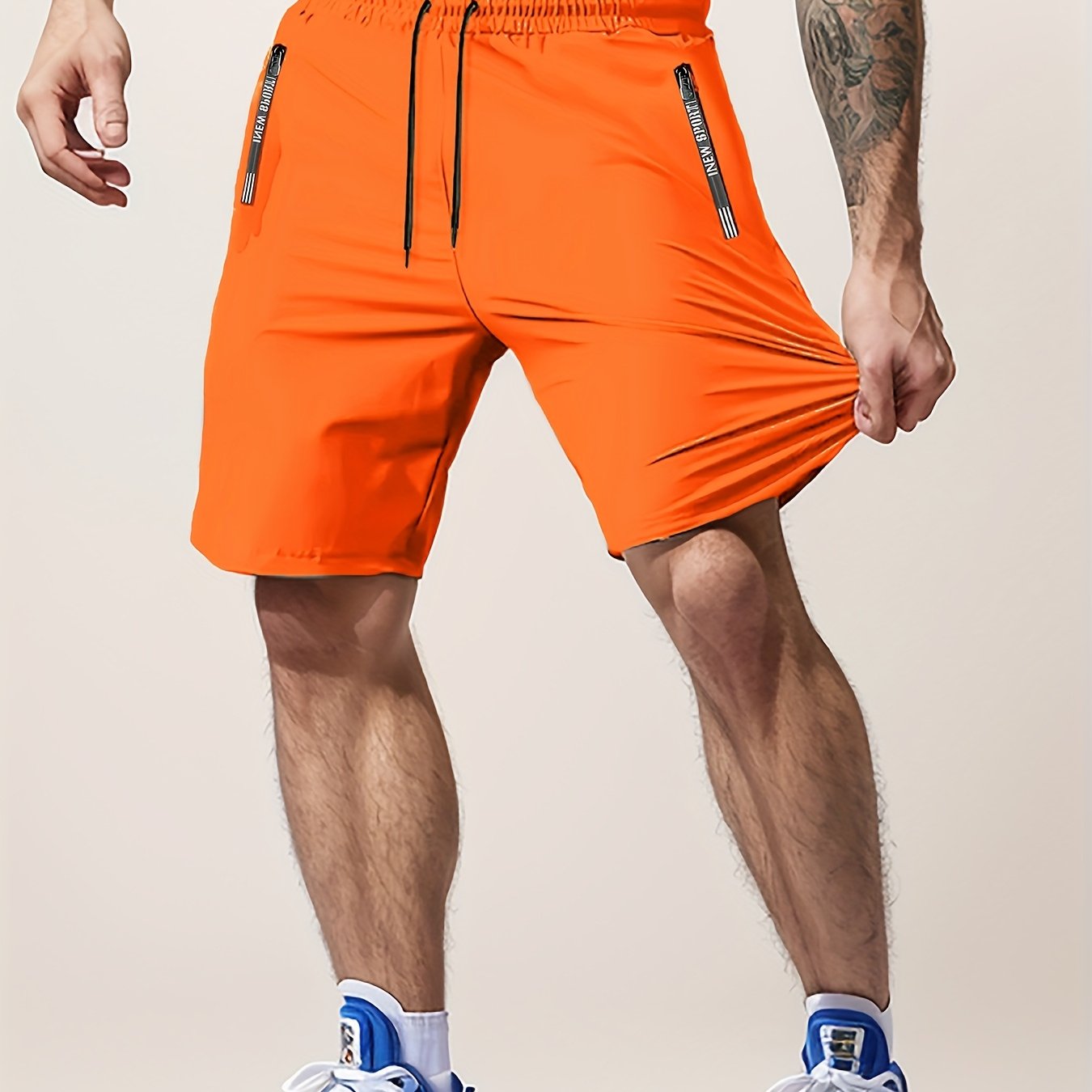 [Moisture-Wicking Shorts] Moisture-Wicking Men's Athletic Shorts | Lightweight Gym Training Shorts with Zipper Pockets & Drawstring Waist - Geometric Pattern, Machine Washable for Casual & Active Wear