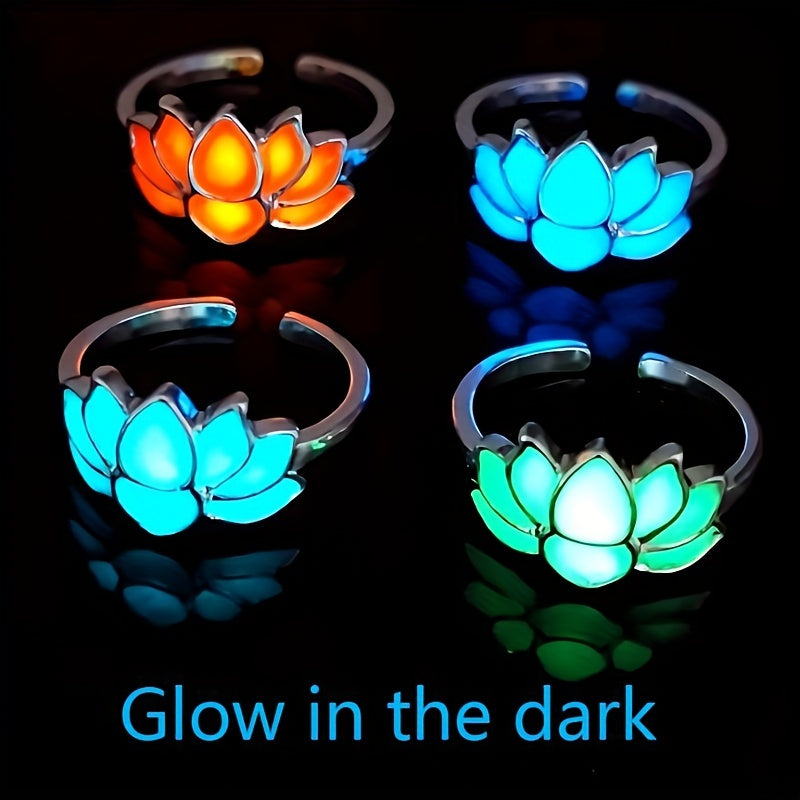 Glow-in-the-Dark for Lotus Flower Ring for Men & Women - Elegant Black & Blue Faux Design, Fashionable Accessory for Festivals, Festival Jewelry|Glamorous Accessory|Alloy Construction, for Lotus Flower Jewelry