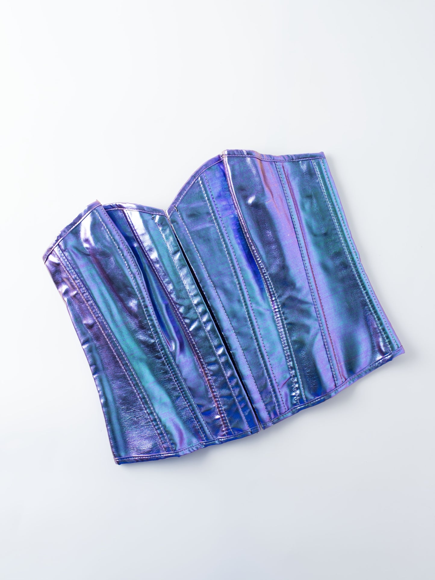 Gradient Purple to Blue Iridescent Corset Top - Lace-Up Back, Push-Up Shapewear for Women, Glossy Finish, Polyester & Elastane Blend, Hand Wash Only, Formfitting Shapewear | Laceup Closure | Smooth Texture