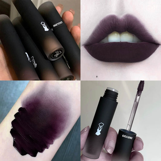 Ineyooo Deep Purple Matte Velvet Lip Gloss - High Saturation, Long-Lasting Moisture, Non-Drying Formula for All Light Beige Types, Perfect for Halloween & Gothic Makeup Looks