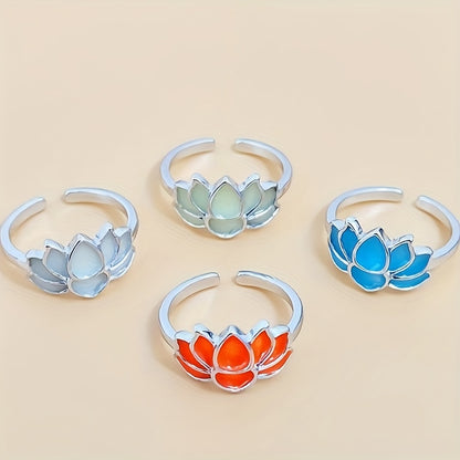 Glow-in-the-Dark for Lotus Flower Ring for Men & Women - Elegant Black & Blue Faux Design, Fashionable Accessory for Festivals, Festival Jewelry|Glamorous Accessory|Alloy Construction, for Lotus Flower Jewelry