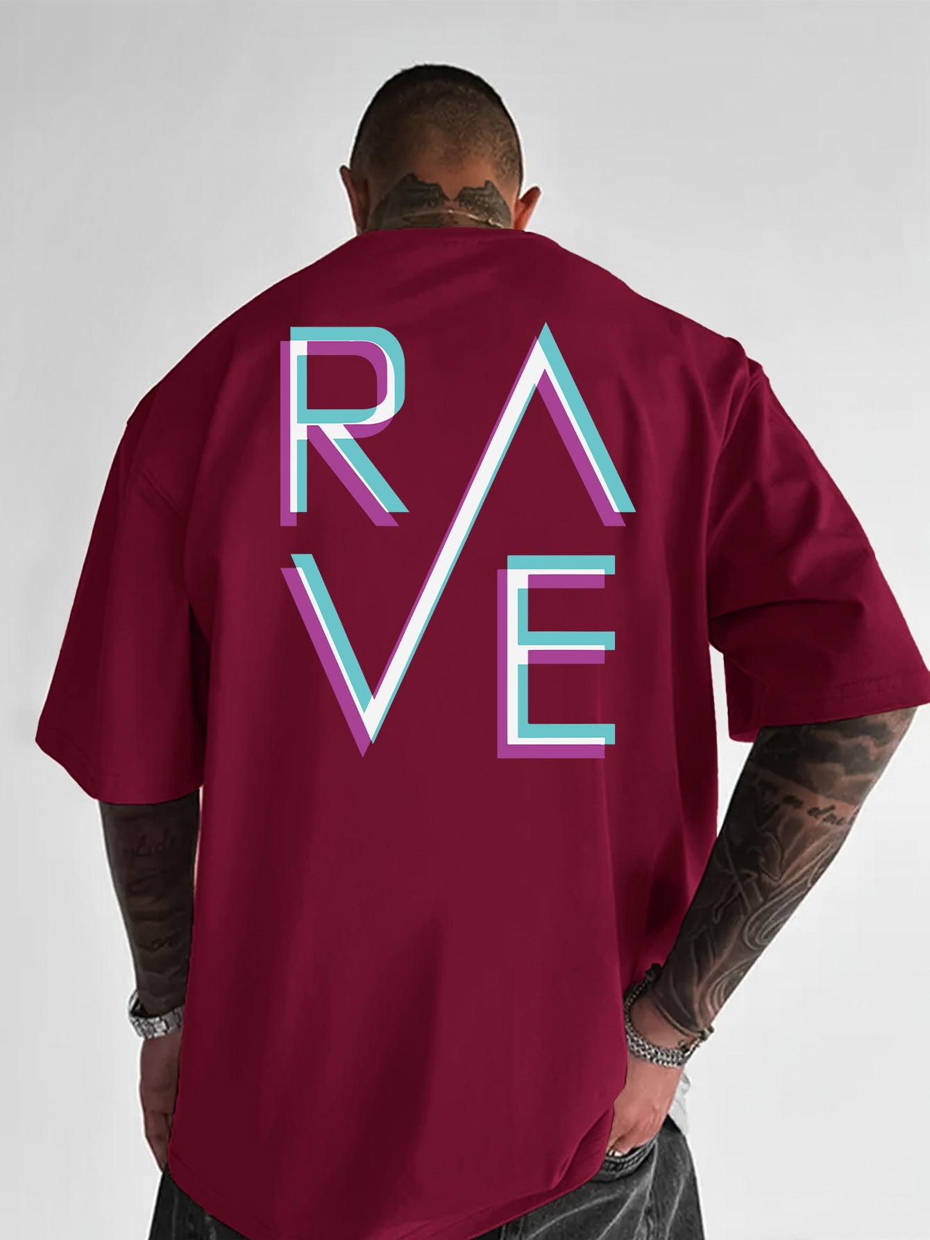 Men'S Casual Loose Fit Crew Neck T-Shirt with "RAVE" Graphic Print - Vibrant Neon Letter Design, Short Sleeve, Summer Essentials, Perfect Gift for Music Lovers, Everyday Tshirt | Vibrant Graphic Tee | Comfortable Fit, PLUS SI