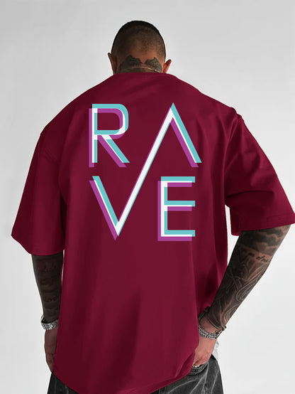 Men'S Casual Loose Fit Crew Neck T-Shirt with "RAVE" Graphic Print - Vibrant Neon Letter Design, Short Sleeve, Summer Essentials, Perfect Gift for Music Lovers, Everyday Tshirt | Vibrant Graphic Tee | Comfortable Fit, PLUS SI