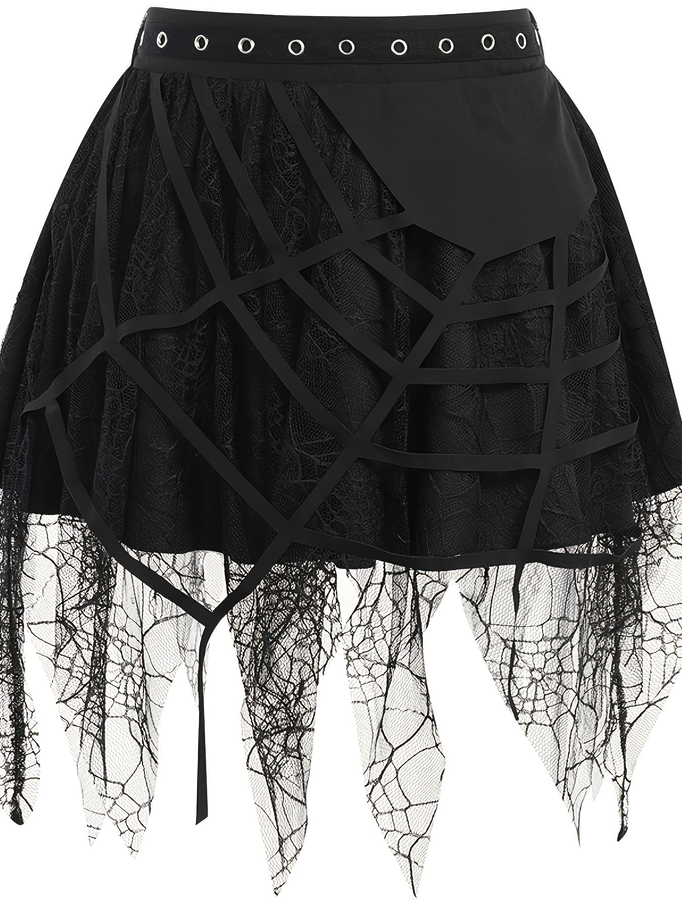 Women's Gothic Punk Gothic Dress with Lace & Layered Hem - A-Line Fitted Short Skirt with Asymmetrical Train, Solid Black Outfit for Concerts, Themed Parties & Casual Attire - Hand Washable All-Season Alternative Fashion Stat