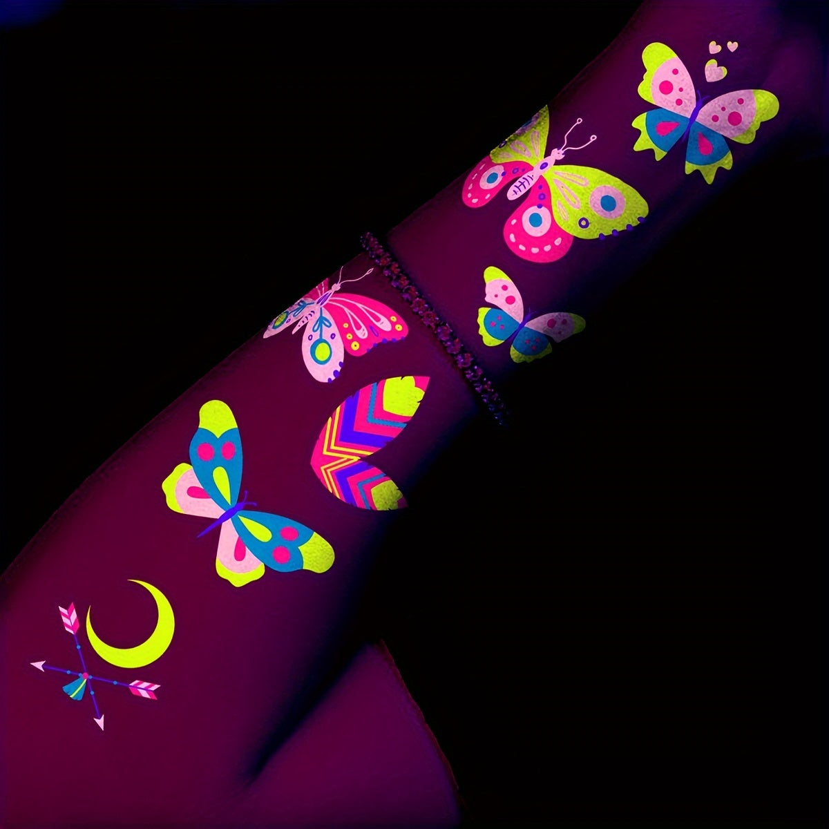 12 Sheets NeonGlow in the Light Temporary Tattoos