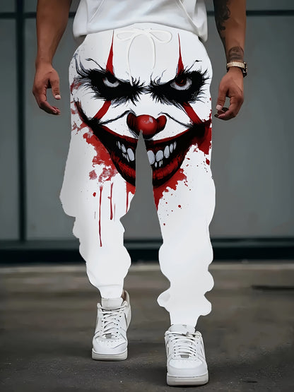 [Scary Horror Clown Pants] Horror Clown Pants for Men | Bloody Splatter Design, White with Red Accents - Costume Party Outfit, Halloween Casual Attire - Funny Scary Jumpsuit Bottoms - Regular Fit Trousers for Everyday or Them